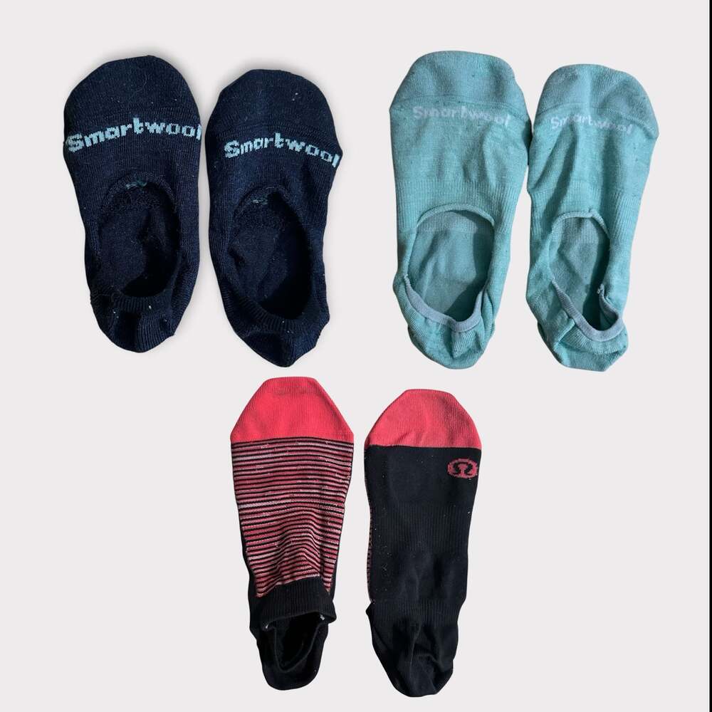 3 Pairs Performance Socks: Smartwool Merino Wool and Lululemon Wmns S-M No Show